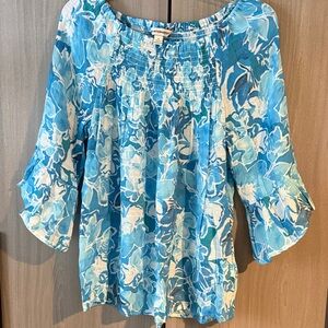 Counterparts Teal and White Leaf Print Shorts